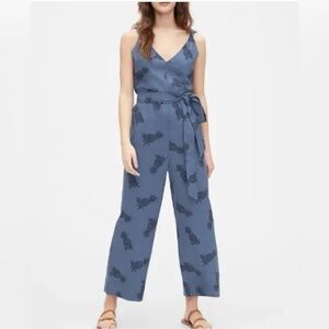 GAP Women's Size 0 Blue Resort Pineapple Print Linen Belted Jumpsuit Romper